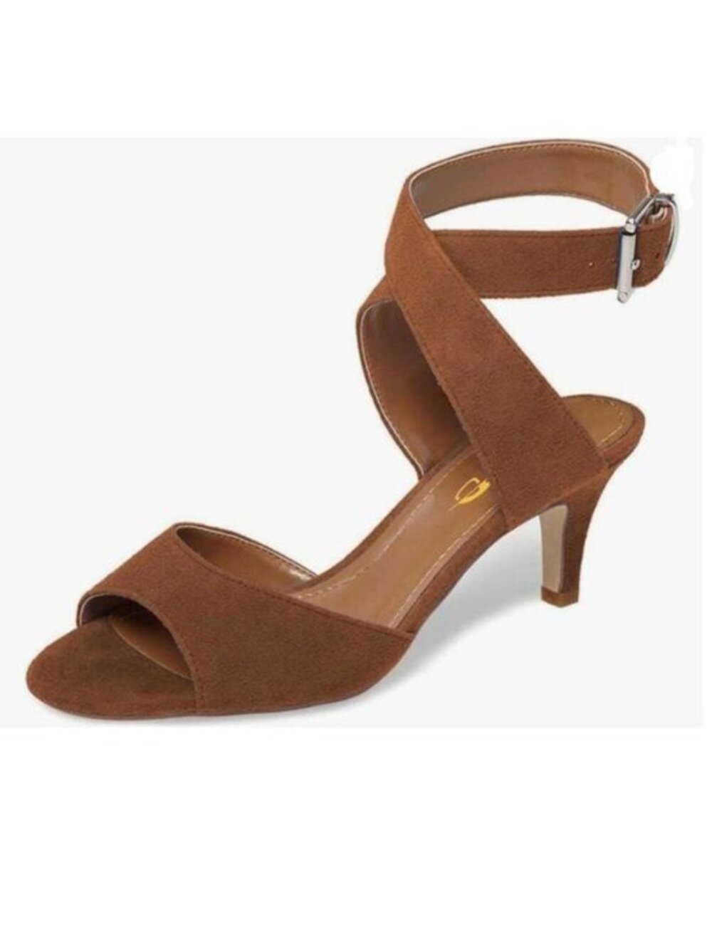 XYD Brown Suede High Heel Slingback Open Toe Buckled Cross Ankle Strap Sandals